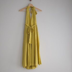 Unlabeled gold halter midi dress, full skirt, Small